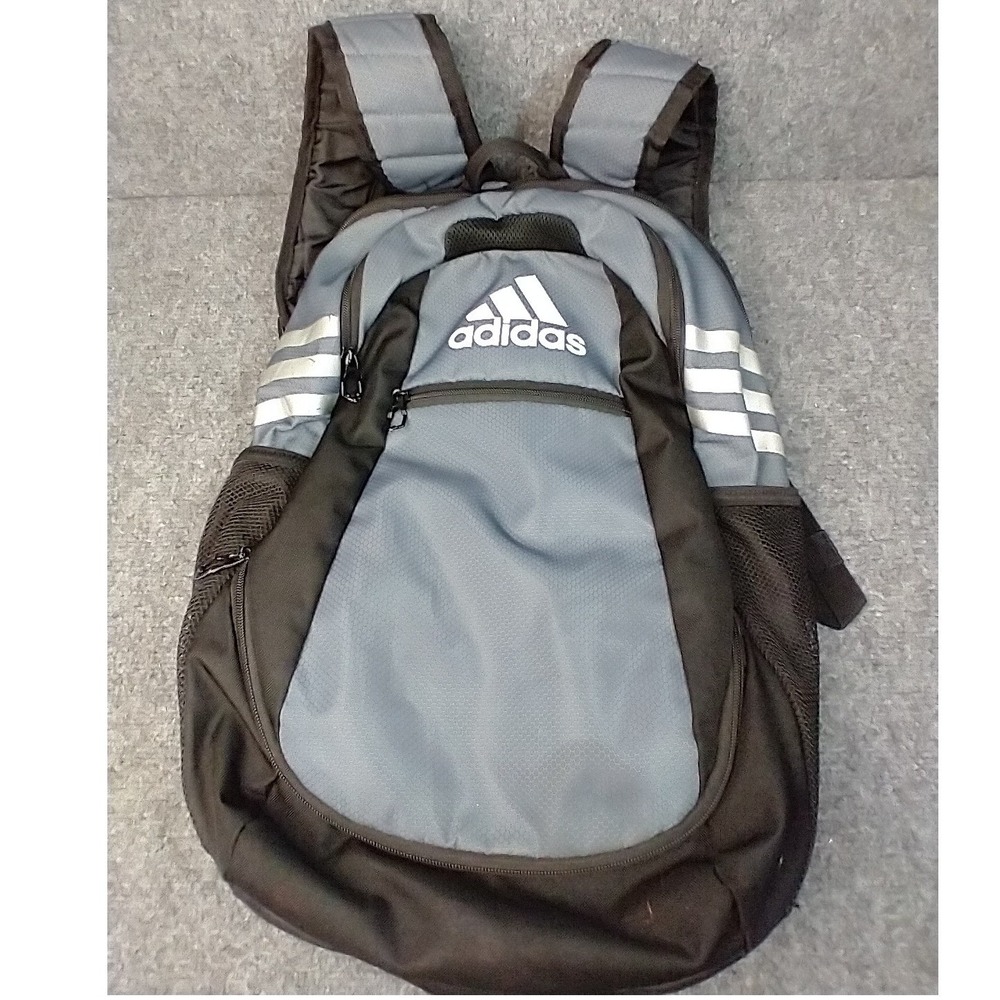 Adidas Backpack Unisex Large Grey Black Silver Stripes Recycled RN 90288